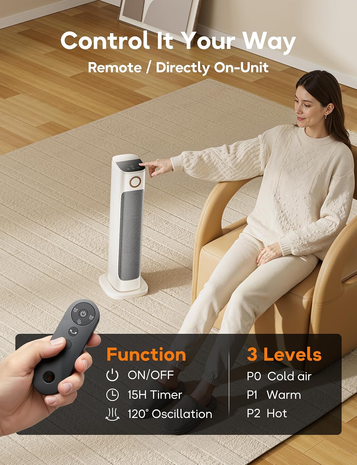 Patio Heater And Fan Combo for Indoor Use,Space Backyard Room Indoor,1500W Tower Portable Electric Space Outdoor with Remote,Infrared Heater,15H Timers,Quiet,for Office, White