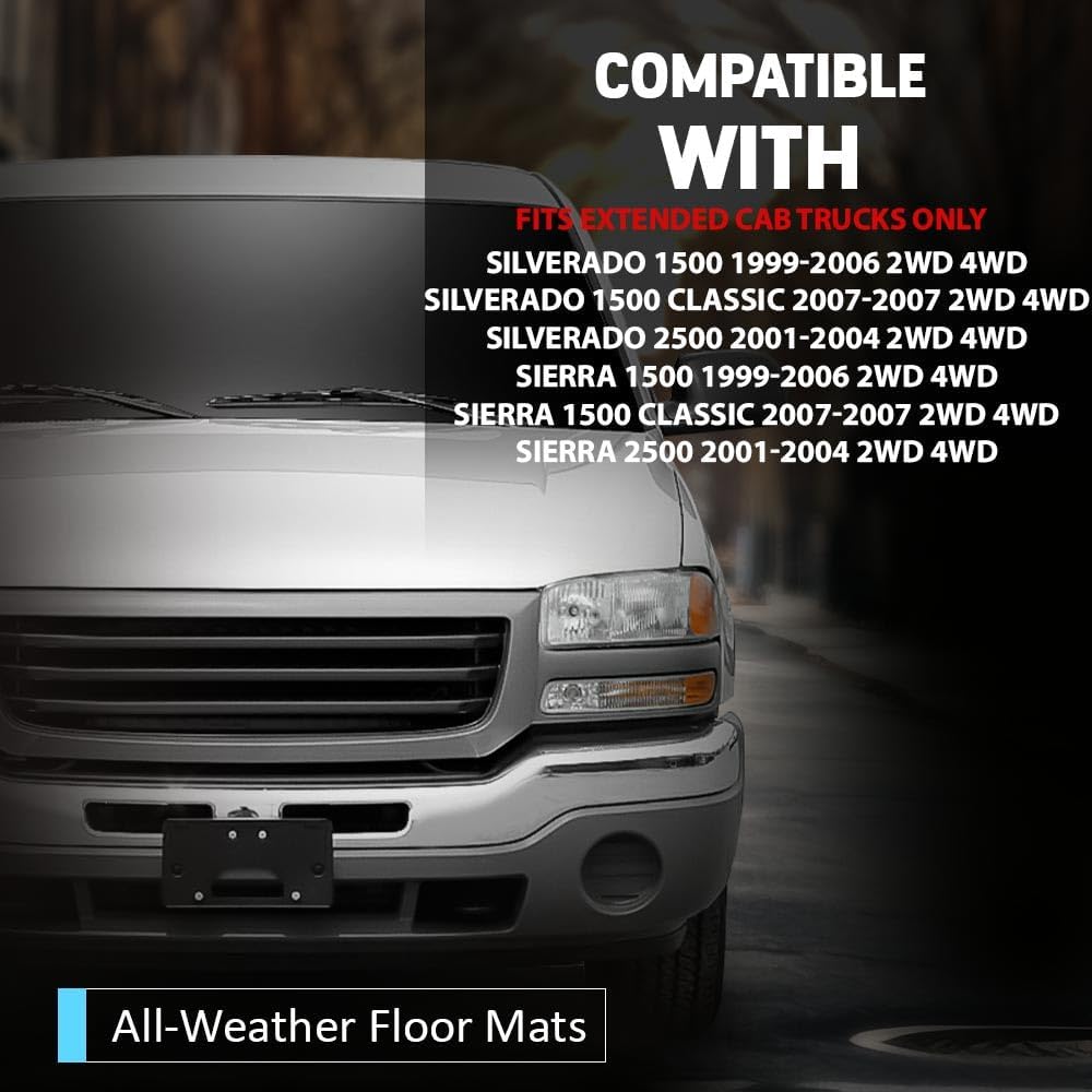 Floor Mats TPE Compatible with Chevy Silverado/GMC Sierra 1500 1999-2006 & Classic 2007 & 2500 2001-2004 3PCS Cargo Liners All Weather Protection Accessories