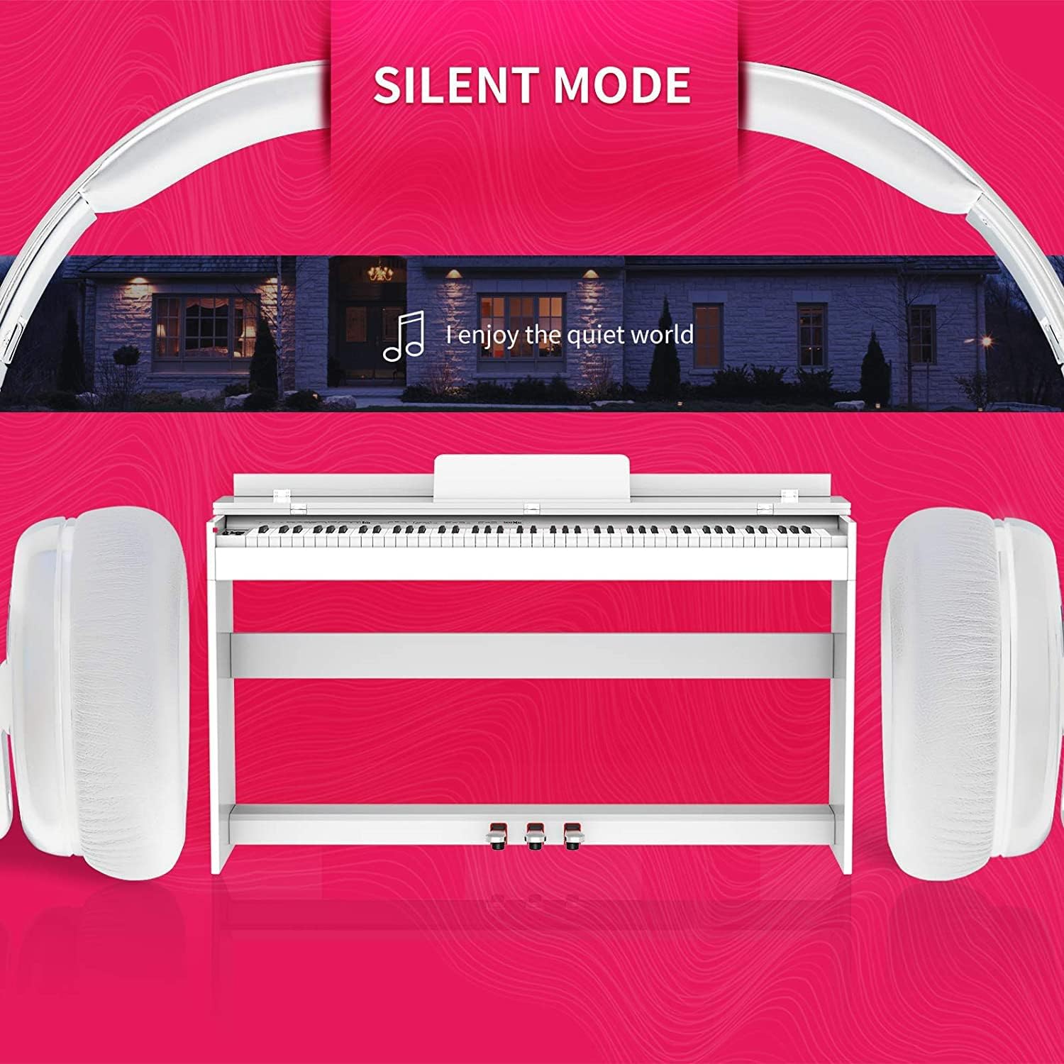 Setting 88-Key Weighted Digital Piano, Electric Upright Piano 3-Pedal Unit Board, LCD Screen, Multi-Functional Full Size Adapter Beginner/Adult (White without Piano Bench), 53.5 x 29.9 x 12.2 Inch