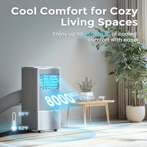 Air Choice Portable Air Conditioners, 8000 BTU Air Conditioner for Room Up to 350 Sq.Ft, 24H Timer, 3-in-1 Quiet AC Unit with Remote Control & Digital Display, Window Kit Included, Metallic Grey