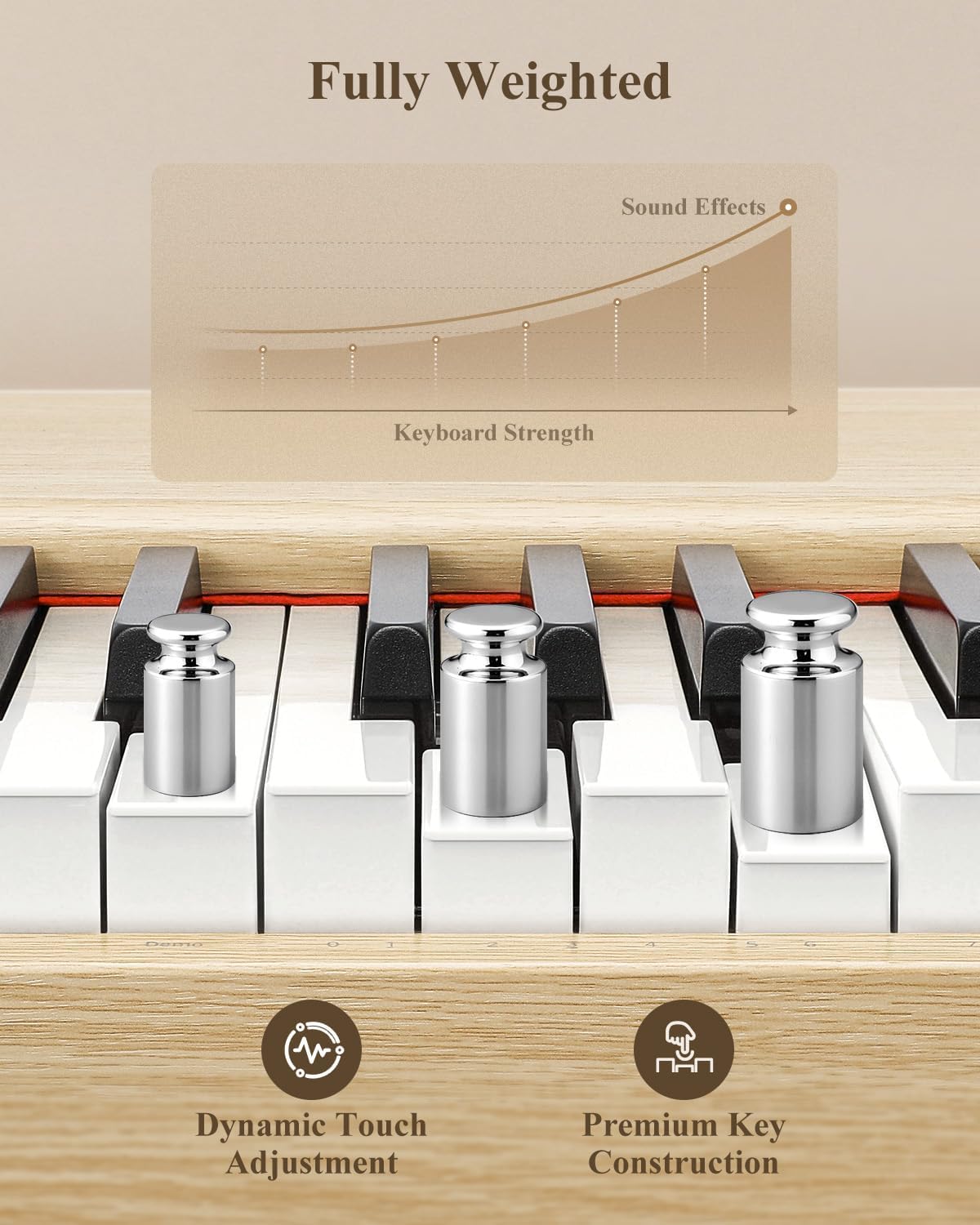 Eastar EUP-110 Digital Piano 88 Key Weighted Keyboard, Full-Size Home Electric Piano for Beginner, with Headphone, Music Stickers, Screen, 3-Pedal, Wireless Conection, Recording - Light Wood Color