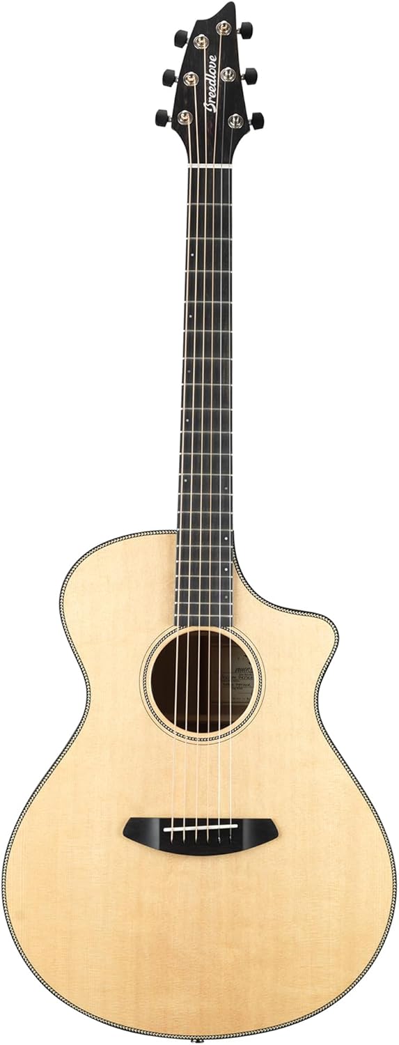 Breedlove Oregon Concert CE Acoustic-Electric Guitar - Natural Sitka & Myrtlewood Bundle with Hardshell Case, Tuner, Guitar Strap, Strings, Picks, and Austin Bazaar Guitar Essentials DVD