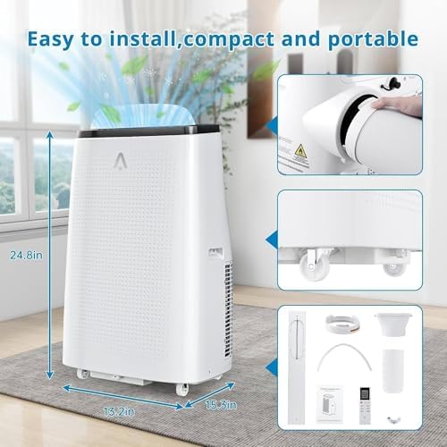 14000 BTU Portable Air Conditioner for Room up to 700 Sq.Ft - 3-in-1 Energy-Efficient AC Unit with Dehumidifier & 3-Speed Fan, Quiet Operation, Remote Control, Compact Design