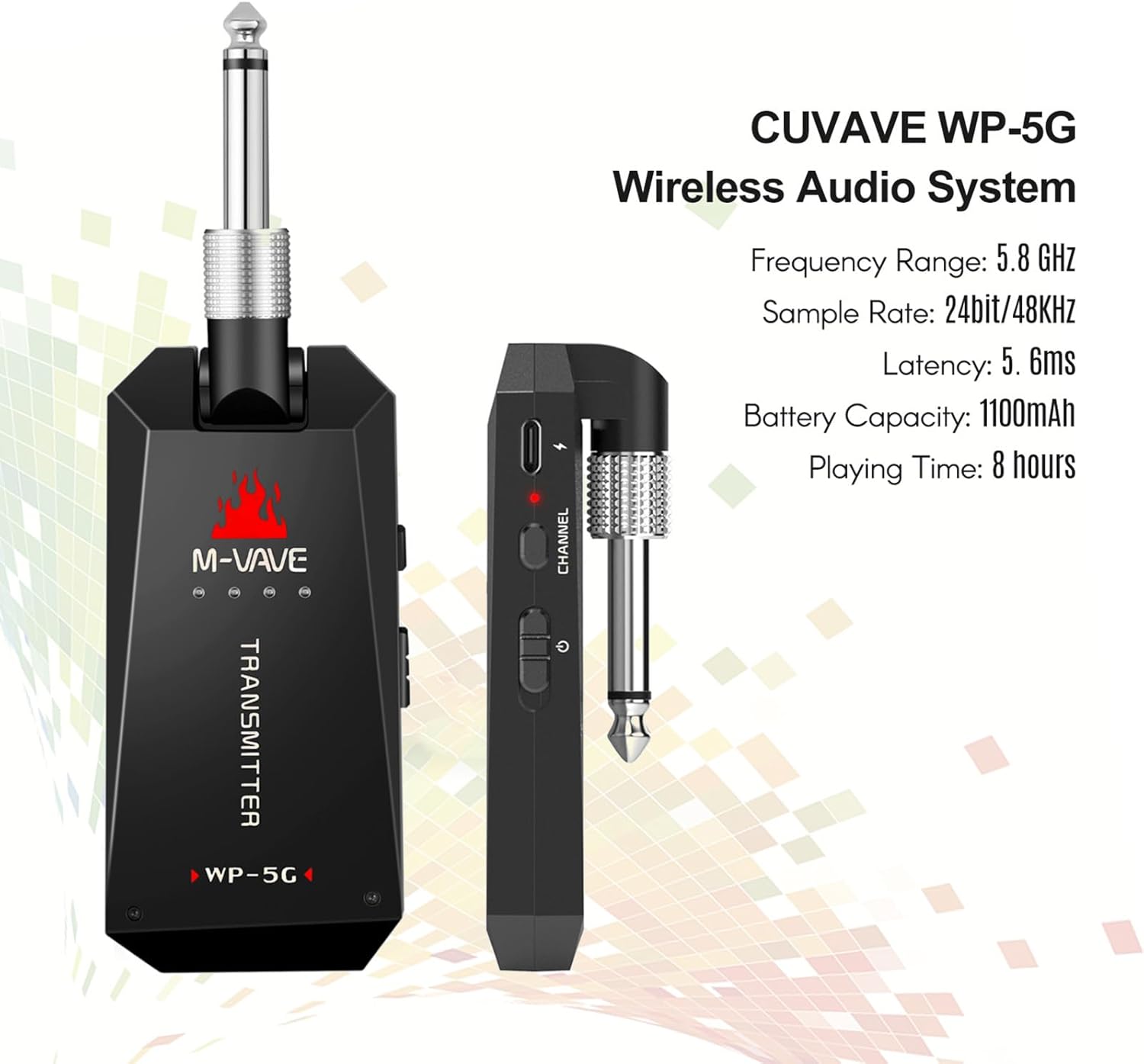 WP-5G 5.8G Guitar System Rechargeable Audio Transmitter and Receiver ISM Band for Electric Bass Guitars Amplifier Accessories,Guitar Transmitter Receiver