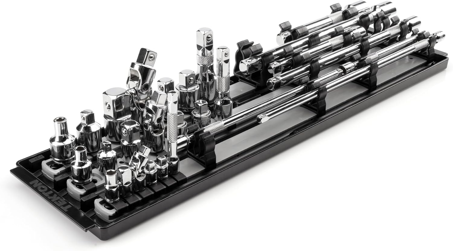 TEKTON 1/4, 3/8, 1/2 Inch Drive Extension and Accessory Set with Rails and Tray (27-Piece) | SHA99201