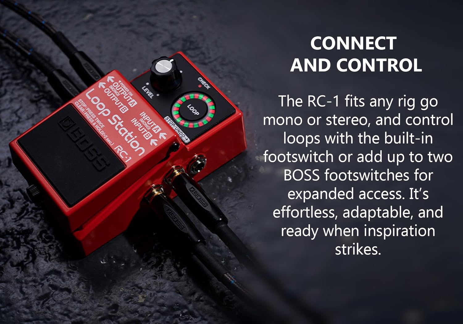 Boss RC-1 Loop Station Bundle with Gearlux Power Supply, Instrument Cable, Patch Cable, and Picks