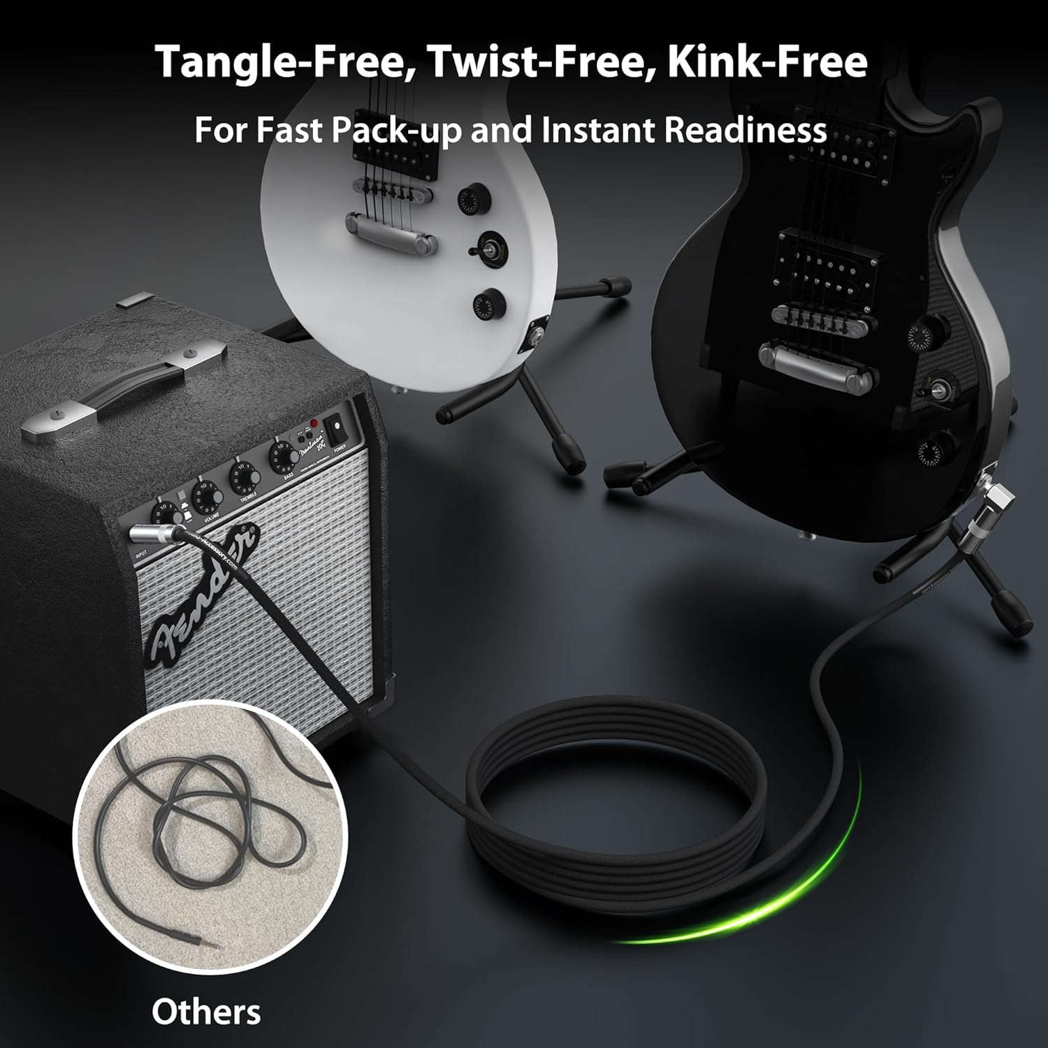 Guitar Cable 100 ft, 20AWG 99.99% OFC - A Must for Long Instrument Cable, Nylon Braided Anti-Kinking Kevlar-Reinforced, AL&OFC Shielded 1/4 Bass Amp Cord for Fender Electric Guitar