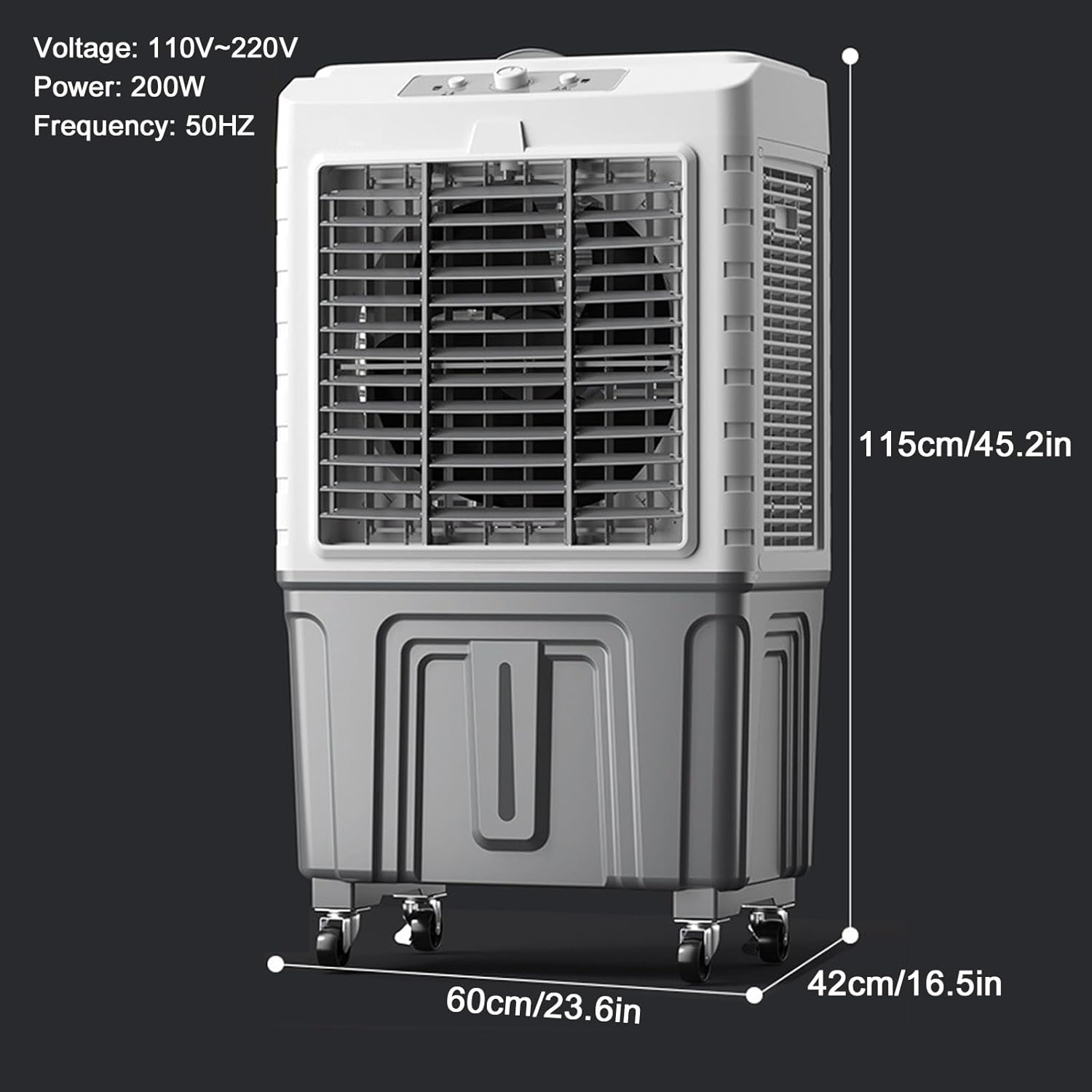 Portable Air Conditioner for Efficient Cooling, 3 Wind Speed Swamp Cooler, Evaporative Air Cooler with Knob Control & Water Tank, for Home Factory Supermarket(115cm/45.2in)