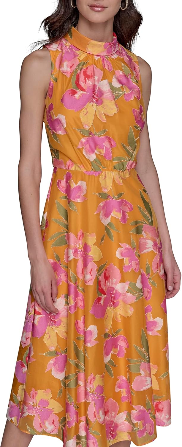 KARL LAGERFELD Womens Sleeveless Roll Neck Cinch Waist Midi Dress