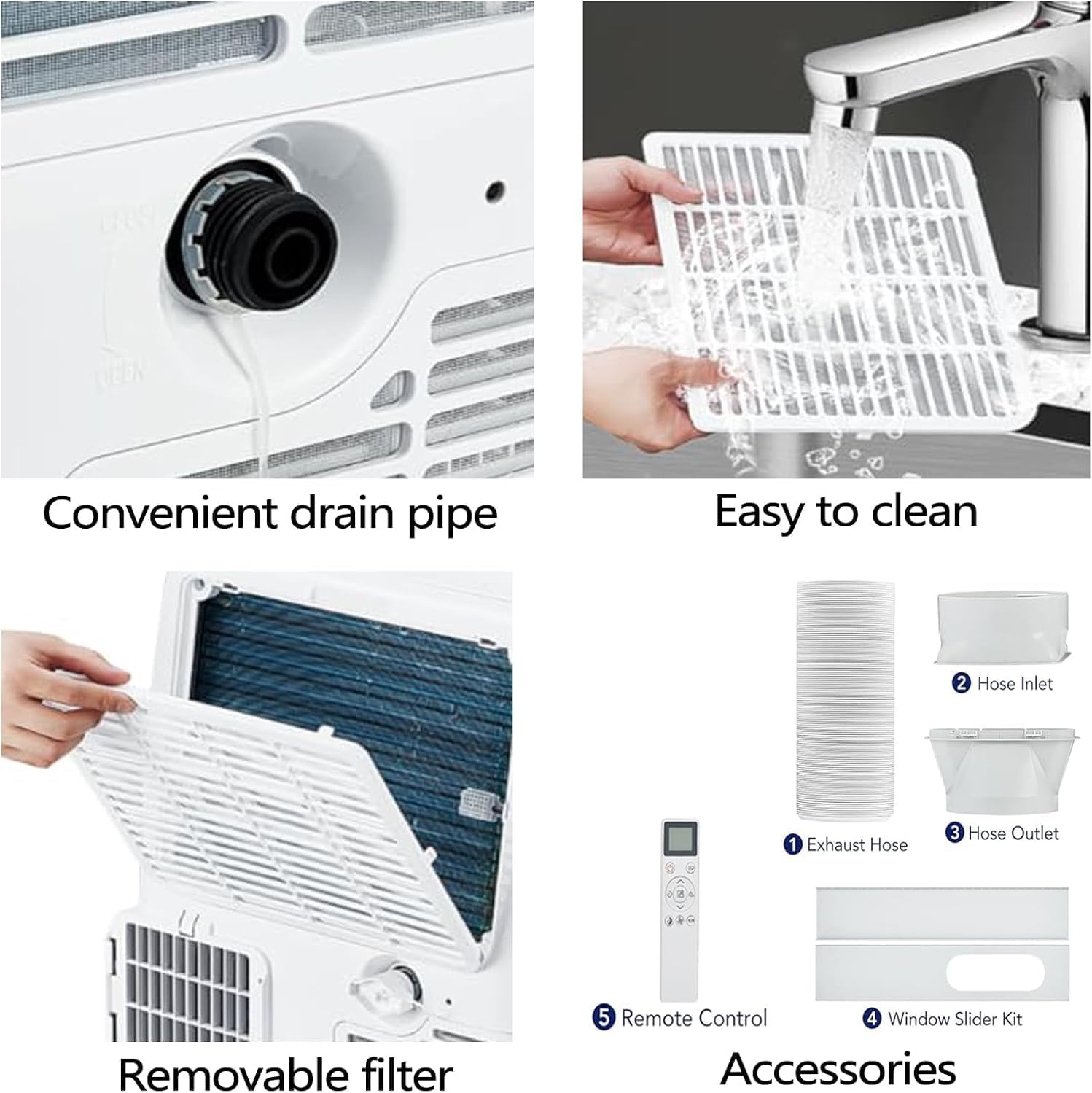 12000Btu Portable Air Conditioner with Remote Control, Quiet AC Unit with Cool, Dehumidifier & Fan Mode Room Cooling Up to 500 sq ft, 24 Hour Timer, Window Installation Kit for Home, White