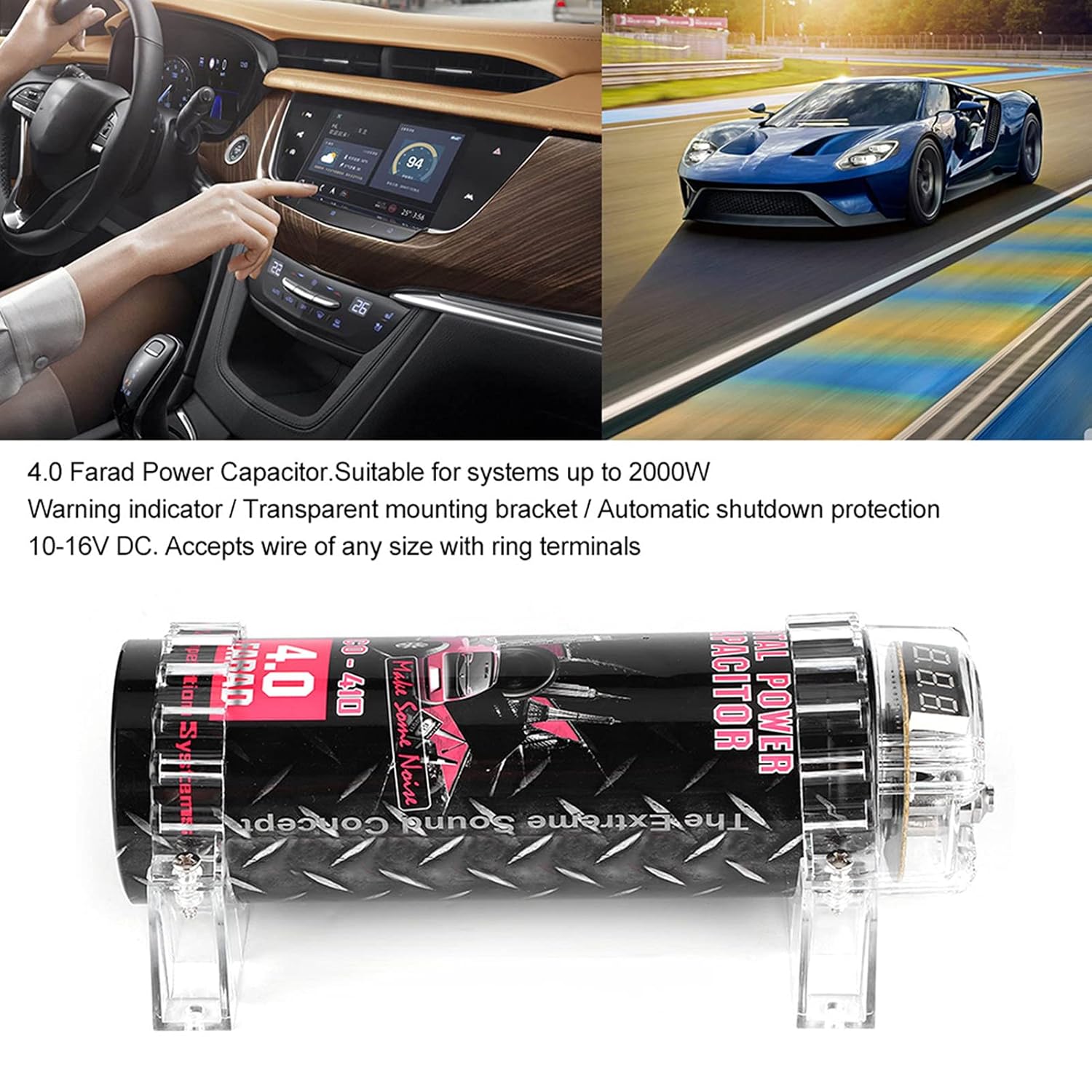 4 Power Capacitor, Aluminium Alloy LED Voltage Display Power Car Audio Amplifier Replacement for Systems Up to 2000w Car