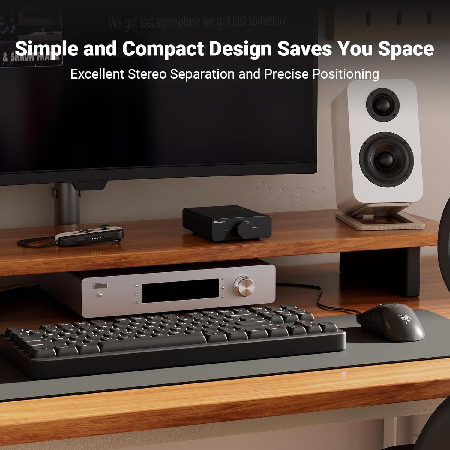 Fosi Audio V3 Stereo Amplifier Home Audio 300 Watts x2 Power TPA3255 Class D Mini Amp 2 Channel Audio Component for Passive Bookshelf Tower Speakers Desktop Home Theater with 32V Power Supply