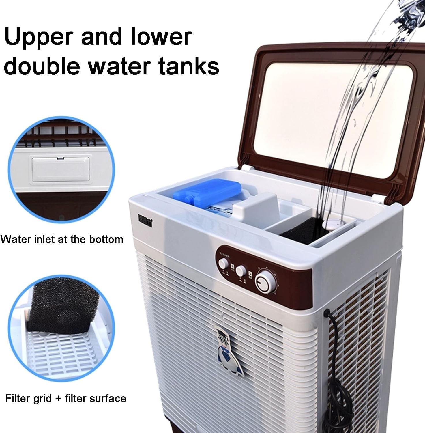 Swamp Cooler, Portable Evaporative Air Cooler, 120° Oscillation Portable Air Conditioner with Knobs, 2 Modes & 3 Speeds for Outdoor Indoor Use