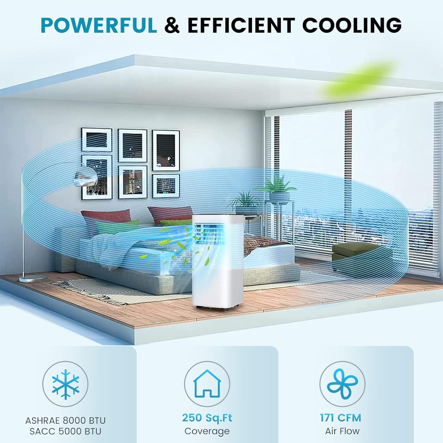 DORTALA Portable Air Conditioners 8000 BTU, 3 in 1 AC Cooling Unit with Remote Control, Dehumidifier, 24H Timer, Window Kit, Personal Standing AC for Bedroom, Dorm,White+Black