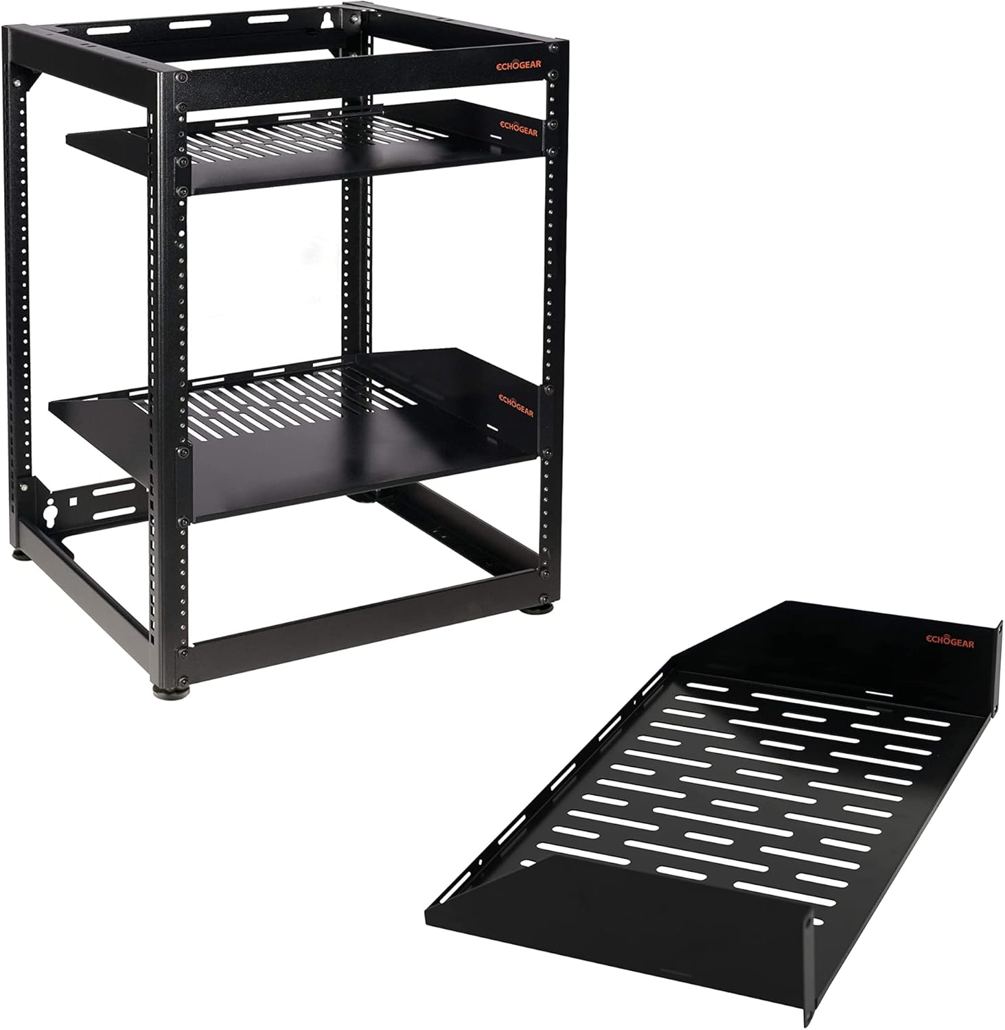 ECHOGEAR 15U Open Frame Rack with Additional 2U Shelf Bundle - Comes with 20U Rack, 1x 1U Shelf, 2X 2U Shelves Shelf + Other Accessories
