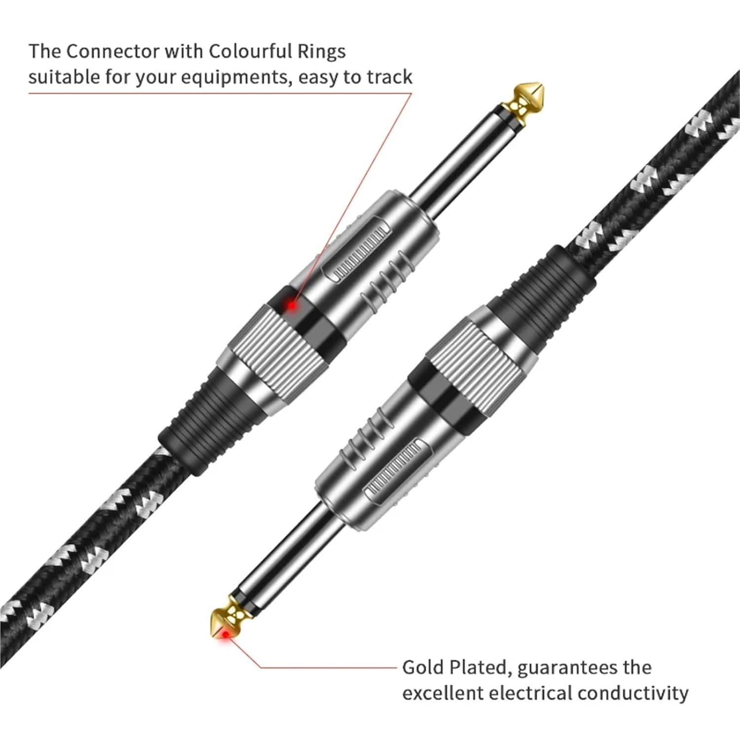2 Pack TS 6.35 to 6.35 Guitar Cable 6.35 1/4 Inch Mono Jack 6.5mm to 6.5mm Audio Instrument Wire for Bass Mixer Amp Speaker Cord(White-2Packs,0.5m)