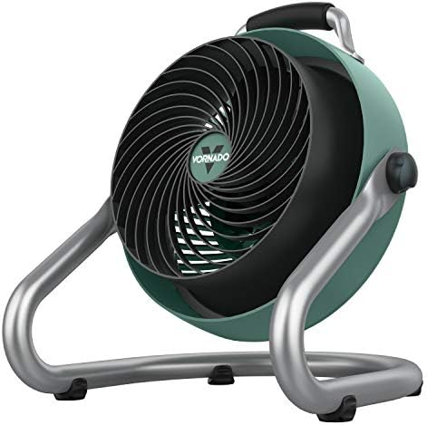 Vornado 293 Large Heavy Duty Shop Fan, 3 Speed Electric Fan, High Impact Casing, IP54-Rated Motor, Whole Room Air Circulator, Pivoting Head, Carry Handle, 16” Floor Fan for Bedroom and Garage, Green
