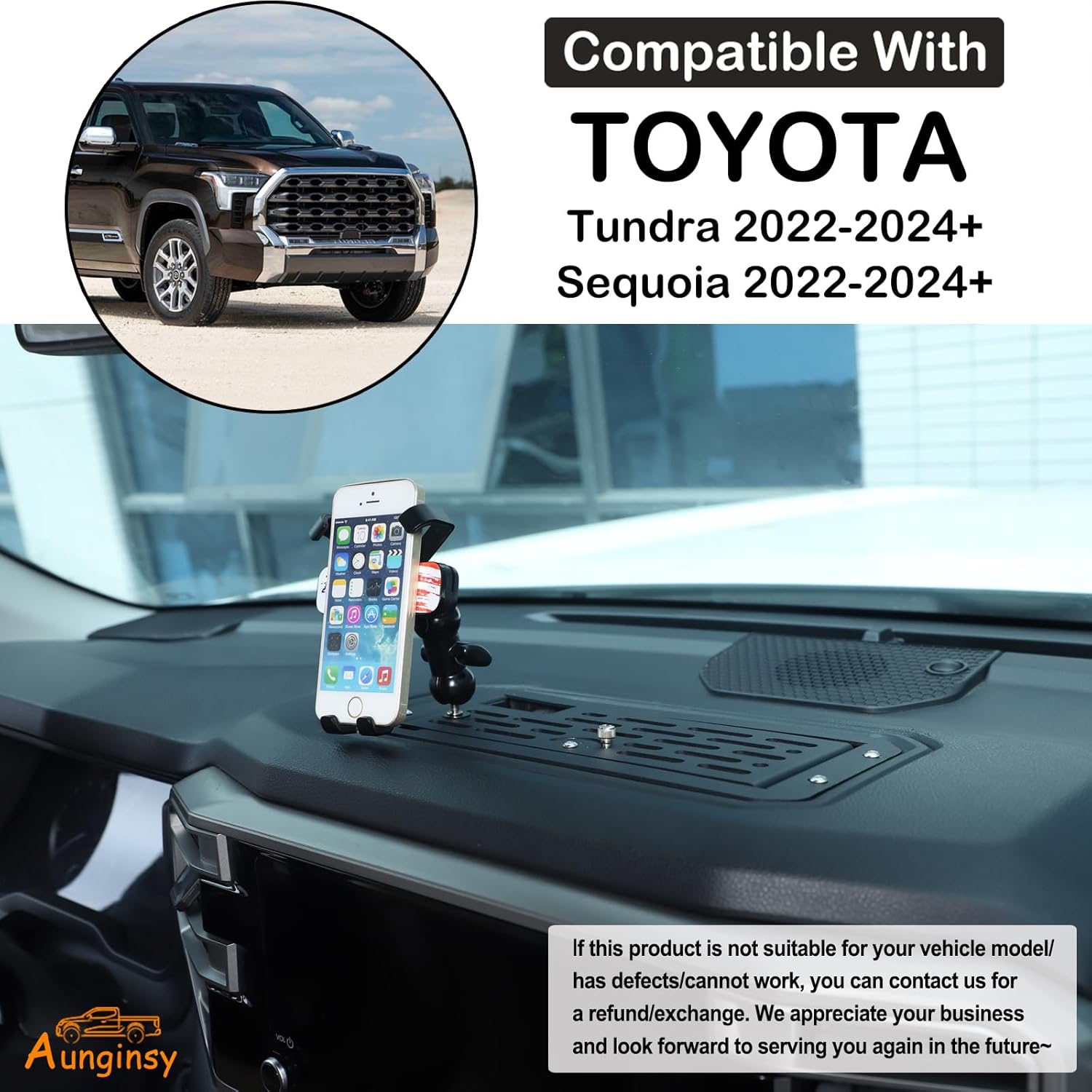Aunginsy Center Console Dash Storage Tray Compatible with Toyota Tundra/Sequoia 2022-2024 Car Dashboard Storage Box Organizer Holder Tray Dash Storage With Phone Holder Insert Mounted Tray Accessories