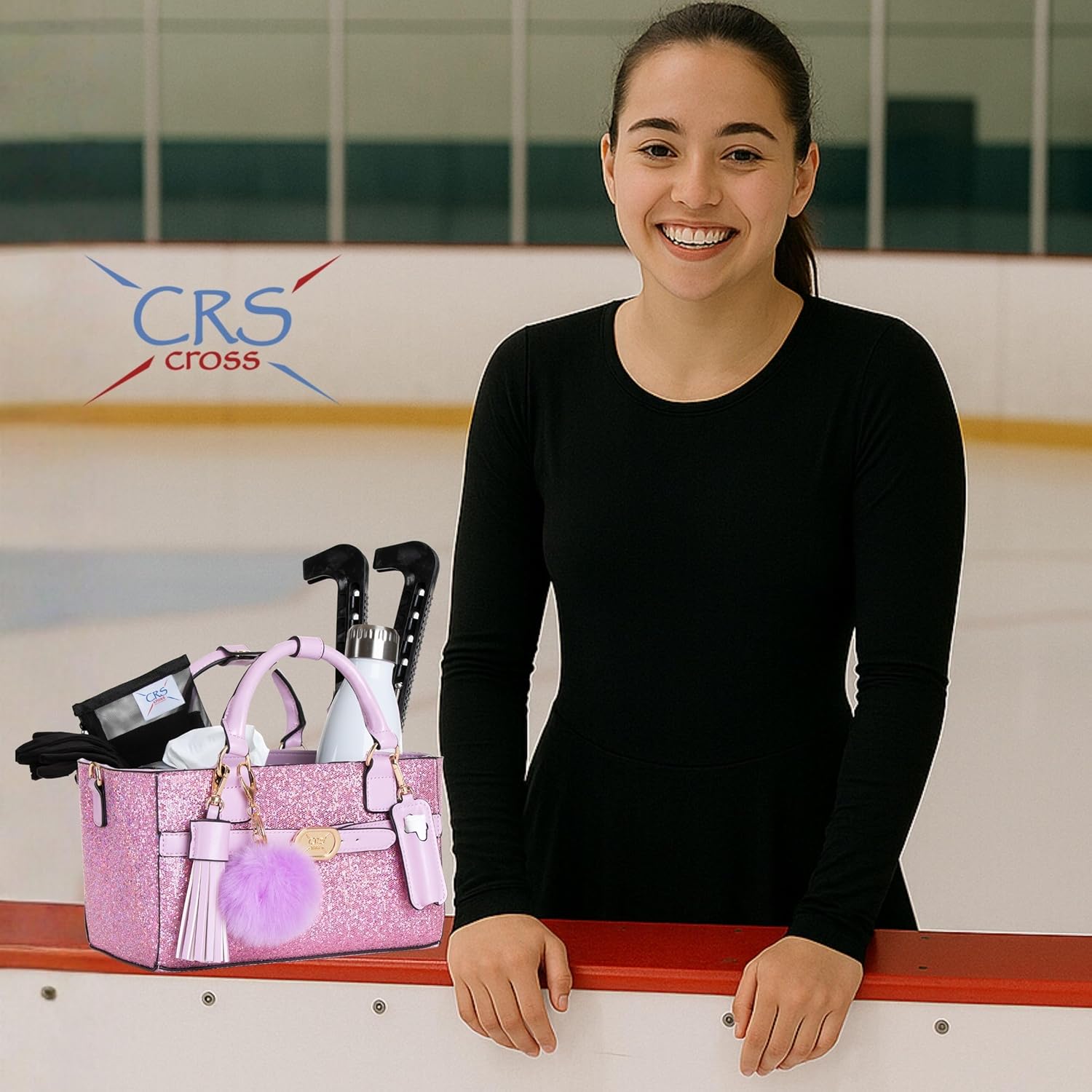 CRS Cross Rink Side Tote. Ice Skating Accessory Bag-Figure Skating, Roller, Inline Skaters, Dance, Cheer.Organizes Guards Water Bottle Phone