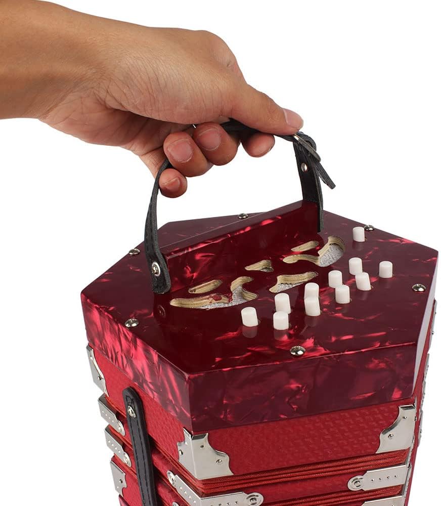 Accordion Acordeon Concertina Acordion Accordion Instrument Anglo-style concertina accordion 20-Button 40-Reed Anglo Style with Carrying Bag Leather Hand Strap Red Pine Red