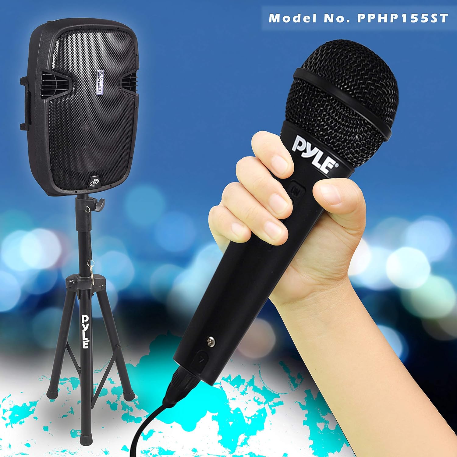 Pyle Wireless Portable PA Speaker System - 1500W High Powered Bluetooth Compatible Active Outdoor Sound Speakers w/USB SD MP3 RCA - 35mm Mount, Stand, Microphone, Power Cable - Pyle PPHP155ST