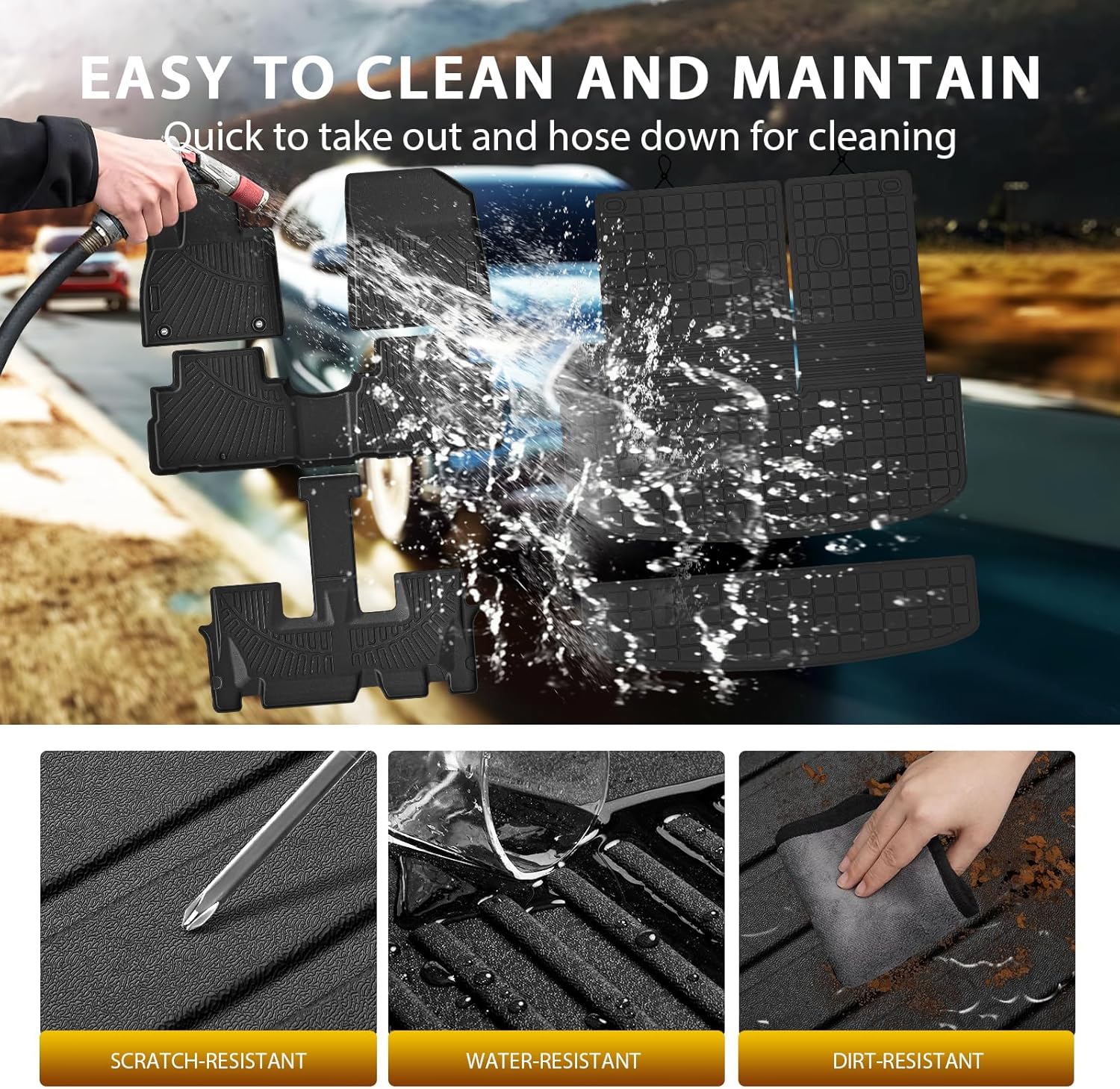 Powerty Floor Mats for 2020-2024 2025 Hyundai Palisade 7/8 Seat Car Mats, All Weather TPE Cargo Liner Backrest Mats Trunk Lower Car Mat Interior Protector Full Set for Palisade Accessories