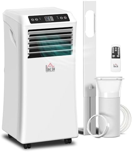 HOMCOM 8000 BTU Portable Air Conditioner for Rooms Up to 344 Sq. Ft., 3-in-1 AC Unit with Cooling Fan, Dehumidifier, Sleep Mode, Remote Control, 24H Timer, Window Installation Kit, White