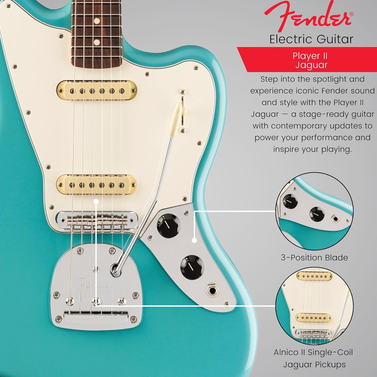Fender Player II Jaguar Electric Guitar - Aquatone Blue