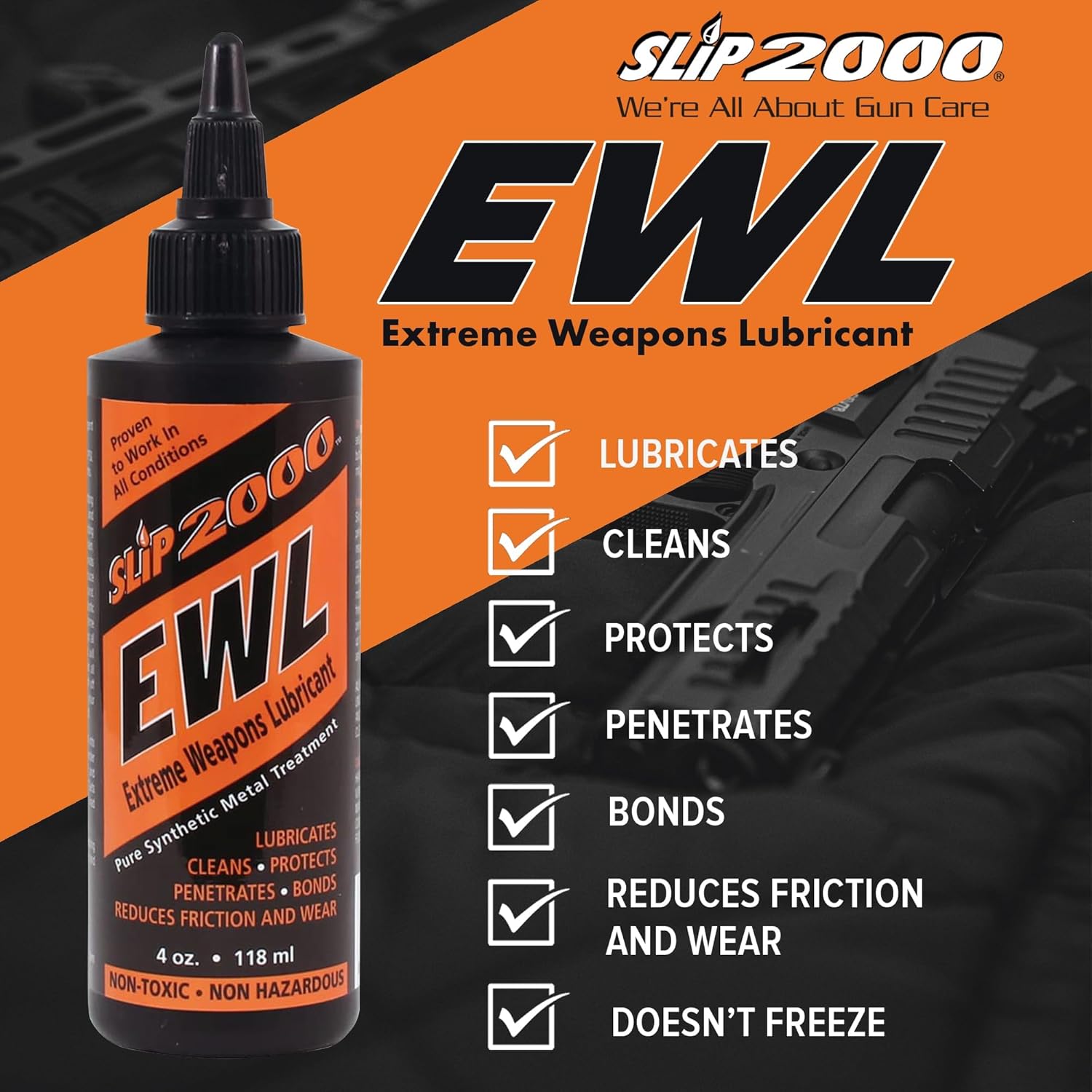 SLIP 2000 EWL CLP Gun Lube - Extreme Weapons Lubricant Synthetic Gun CLP Cleaner Chain Guns Machine Gun Cleaner Protectant Coating Gun Treatment Gun Accessories Reduce Friction - 16oz. Trigger Spray