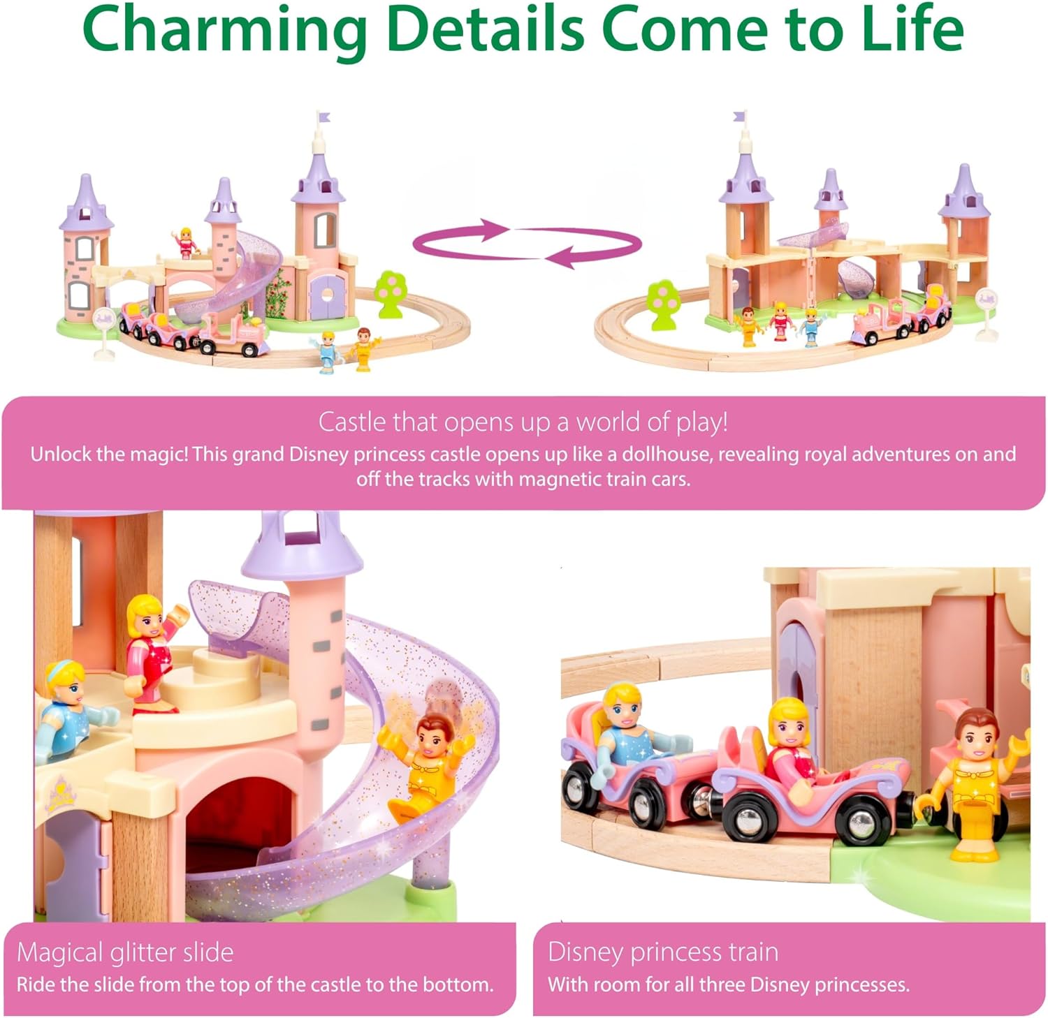 BRIO World Disney Princess Castle Set - 18-Piece FSC-Certified Wood Train Set and Accessories - Includes Moveable Classic Disney Princess Figurines, Castle, Tracks & More - Kids Ages 3 & Up