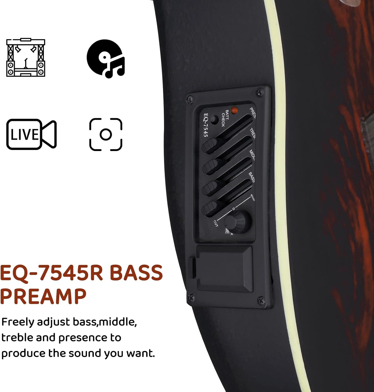 Ktaxon 41in Acoustic-Electric Guitar, 6 String Cutaway Guitar with EQ-7545R Bass Preamp with Four-Band EQ, Unique Round-back Design, Fantastic Touch, Accurate Tune and Unmatched Sound (Sunset)