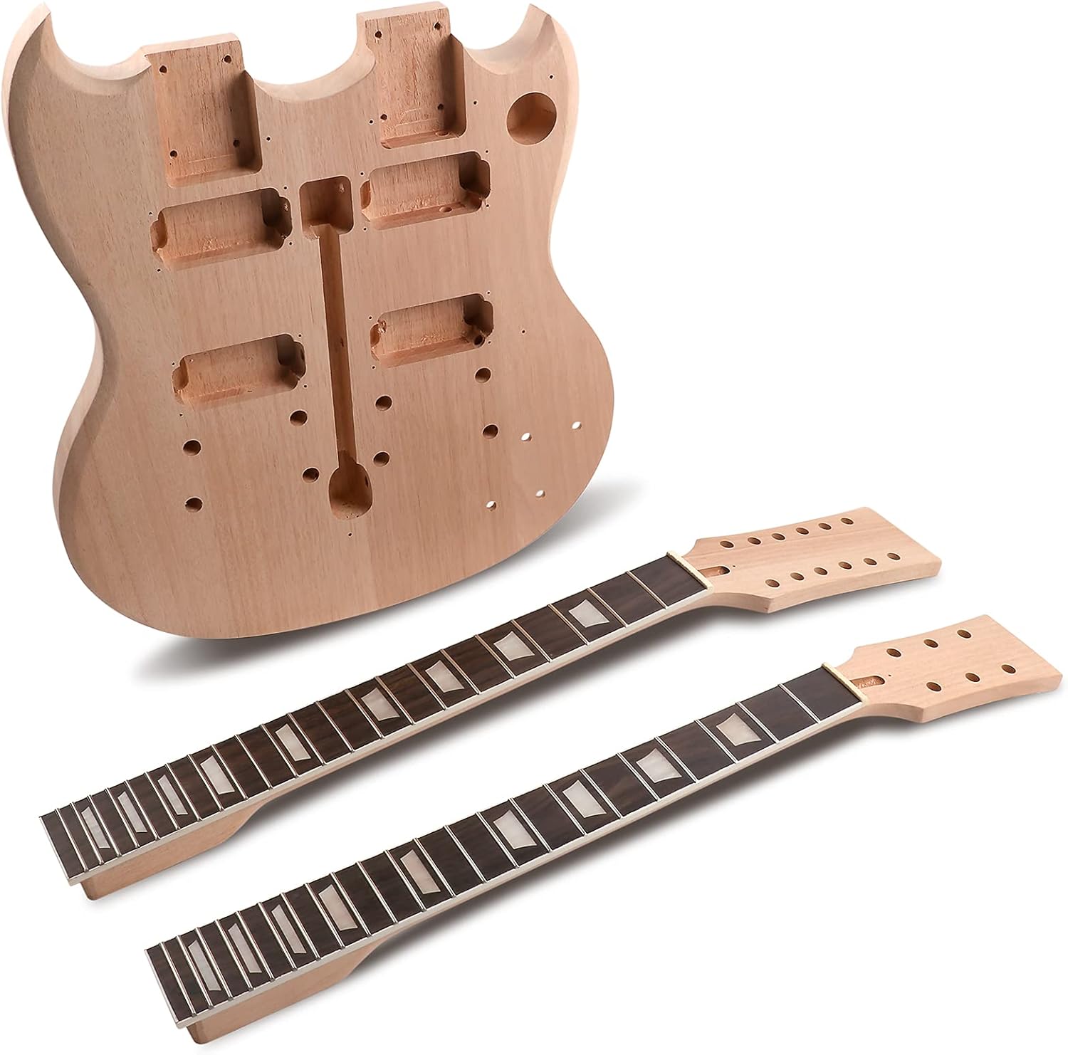 DIY Electric Guitar Kit Double Neck Guitar Kits Beginner Kits 12 String Right Handed with Mahogany Body Mahogany Neck Rosewood Fingerboard Chrome Hardware Build Your Own Guitar.