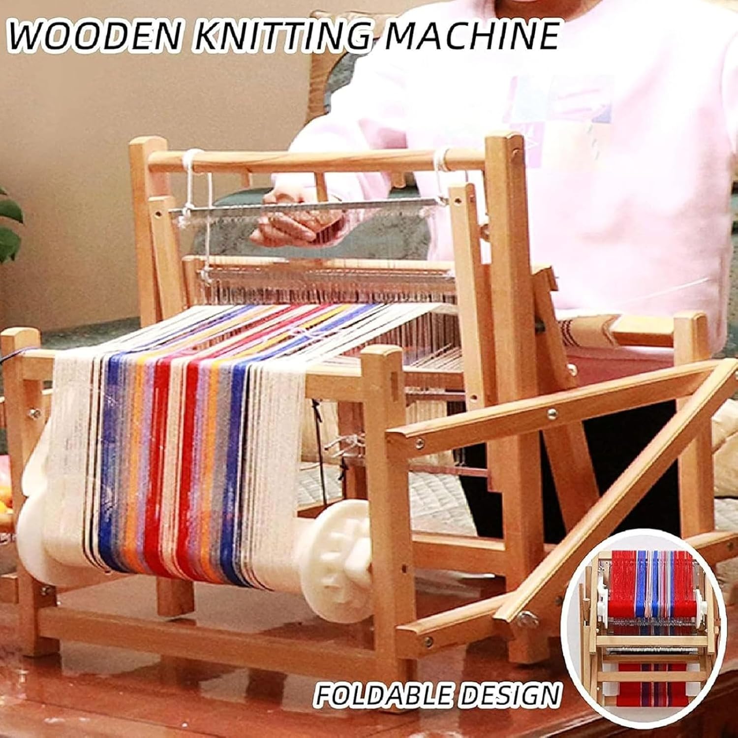 Foldable Multi-Craft Weaving Loom, Wooden DIY Hand-Knitting Weaving Machine, Weaving Width Limit 30cm, Density Of The Fabric Adjustable, Art Craft Kit with Mixed Yarns, for Beginners, Adults, Amateurs