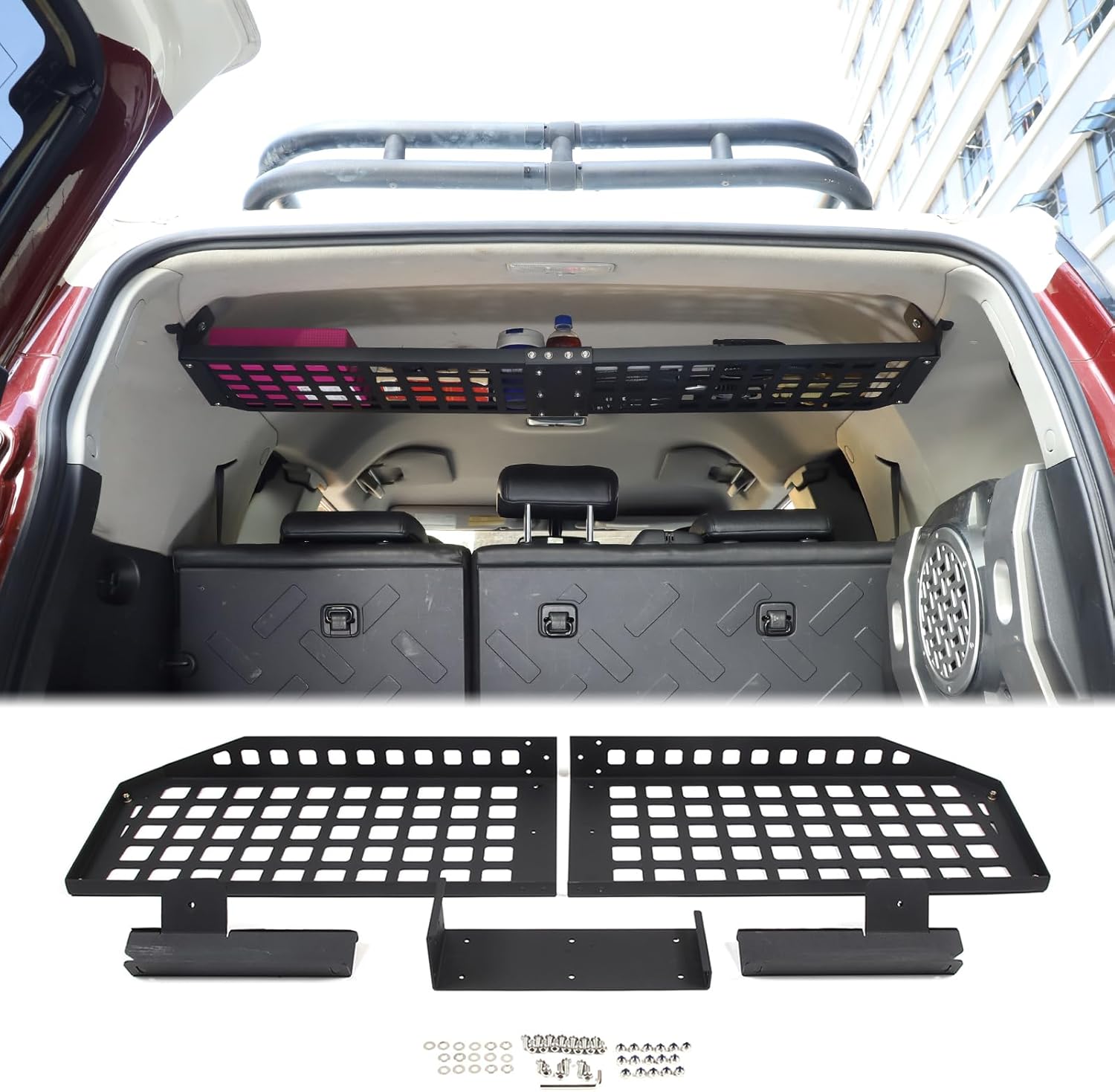 Car Trunk Roof Cargo Storage Rack Shelf Fit Toyot@a FJ Cruiser 2007-2021 Inner Rear Roof Panel Hanging Organizer Mount Bracket Rear Trunk Cargo Rack Storage Holder Overhead Panel Expansion Accessories