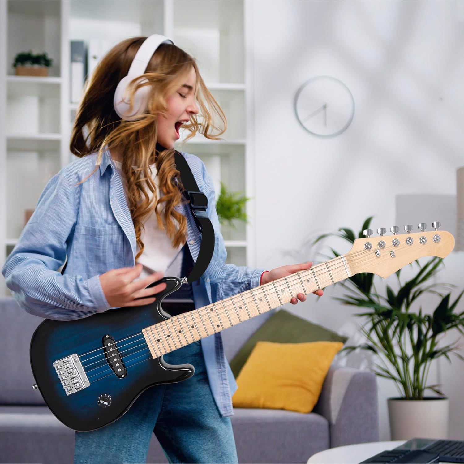 30 Inch Kids Electric Guitar, Complete Beginner Kits with 5W Amplifier, Picks, Gig Bag, Strap, Cable & Accessory Kit for Kids/Girls/Boys/Starters, Blue