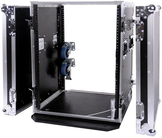 TBH14UADW Fly Drive DJ Amplifier Case Durable Rack w/Heavy Duty Castor Wheels 14u-Space Height 18-IN Standard Depth Electronics Equipment Safe Travel Designed Spring Load Retract Handle