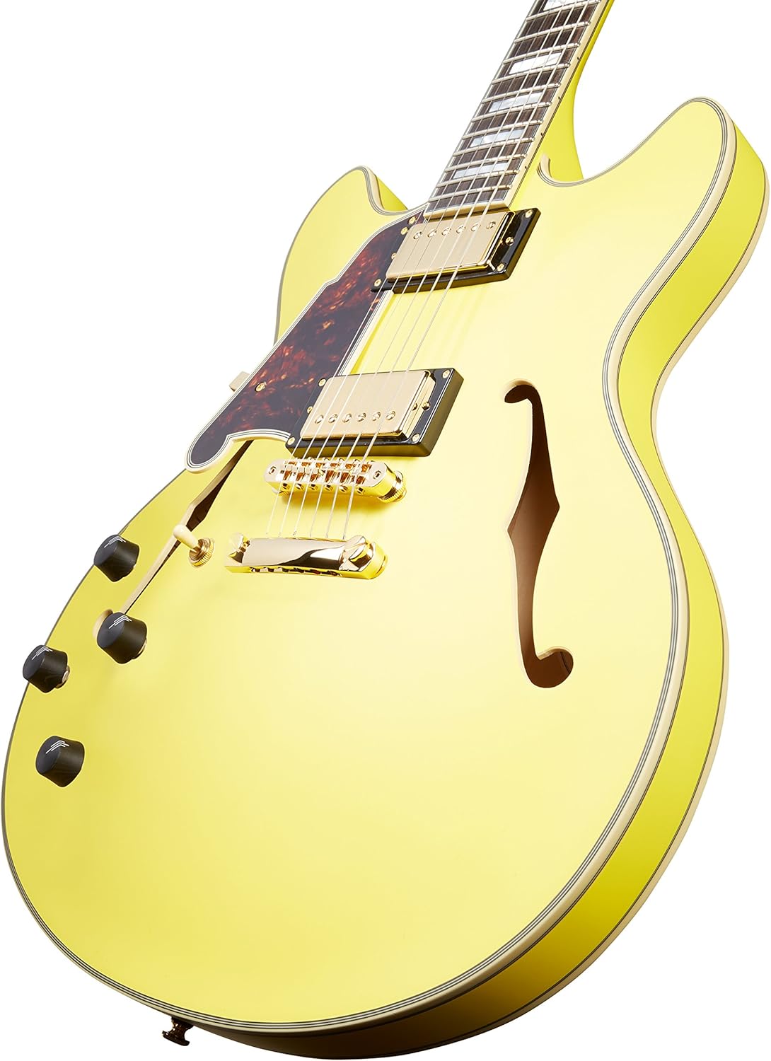 D'Angelico Deluxe DC Semi-Hollow Lefty Electric Guitar - Matte Electric Yellow
