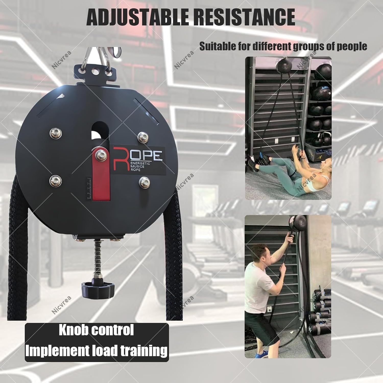 Endless Rope Pulley System, Steel Drum Mounts on Upright, Closed-Loop Nylon Rope, Home Gym Infinity Rope for Interval Resistance Training
