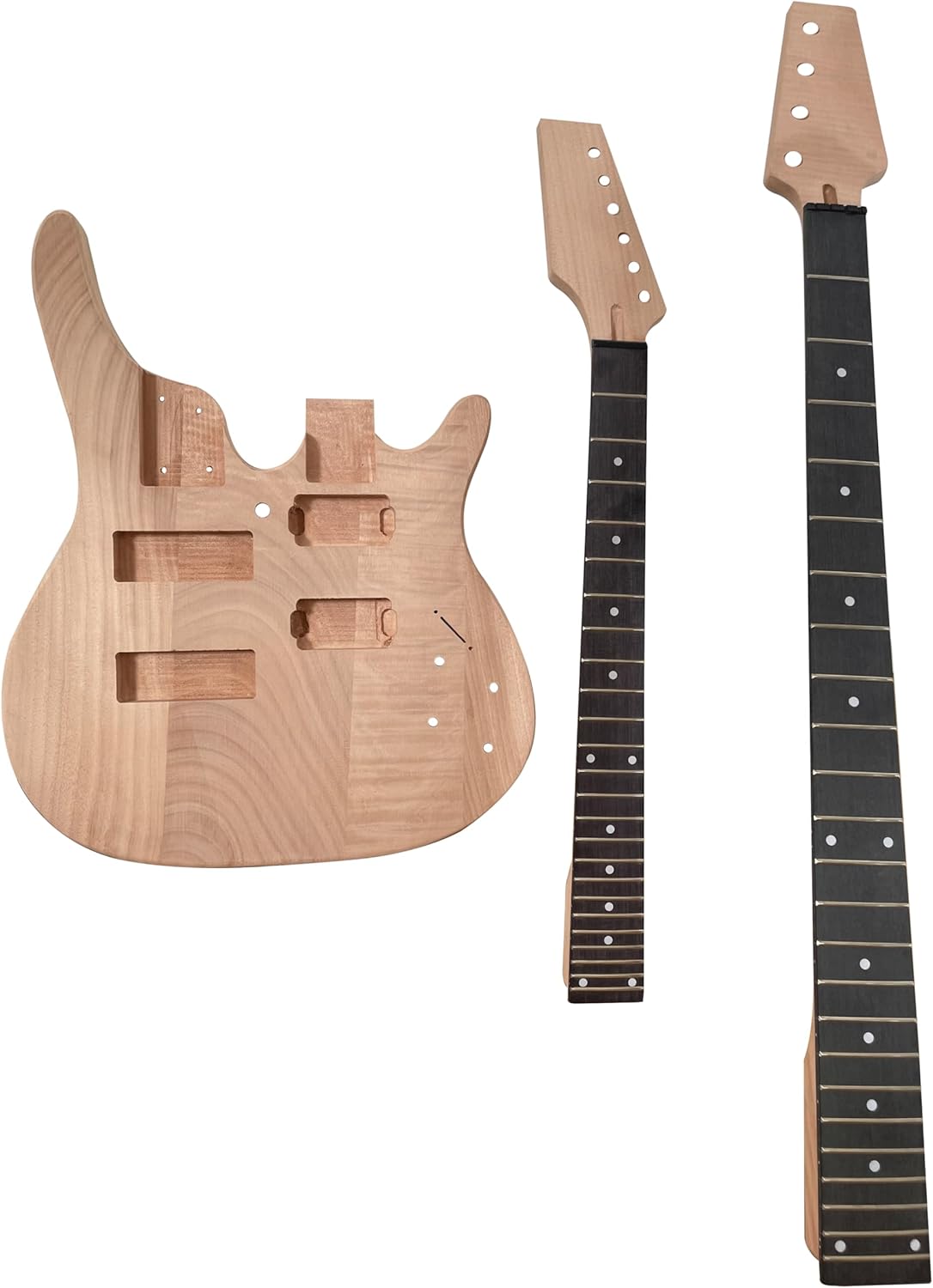Electric Guitarr and Bass Double Neck Kit 6 String and 4 String Guitarr Kits Right Handed with Mahogany Body Mahogany Neck Rosewood Fingerboard Chrome Hardware DIY Build Your Own Bass and Guitarr.