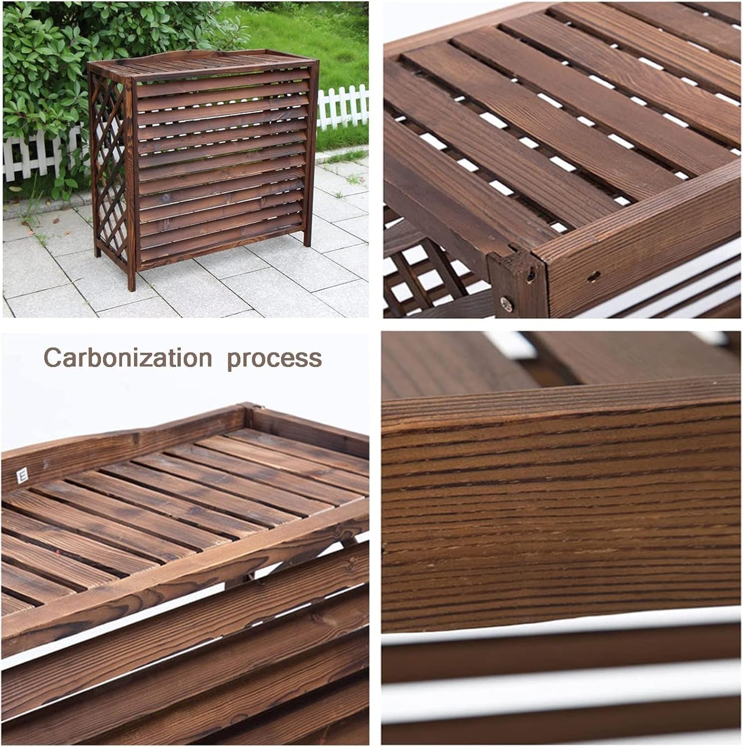 Solid Wood Garden Fence Air Conditioner Cover Decorative Privacy Fence Screen Trellis Design Outdoor Enclosure for Climbing Plants Trash Can Flower Rack Conditioning Shell Blinds(85x35x80cm)