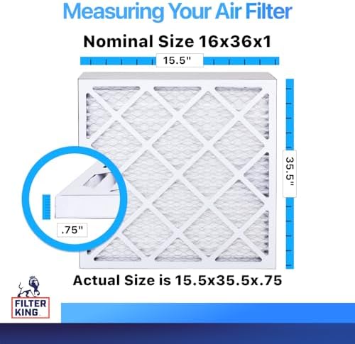 Filter King 16x36x1 Air Filter | 12-PACK | MERV 8 HVAC Pleated A/C Furnace Filters | MADE IN USA | Actual Size: 15.5 x 35.5 x .75