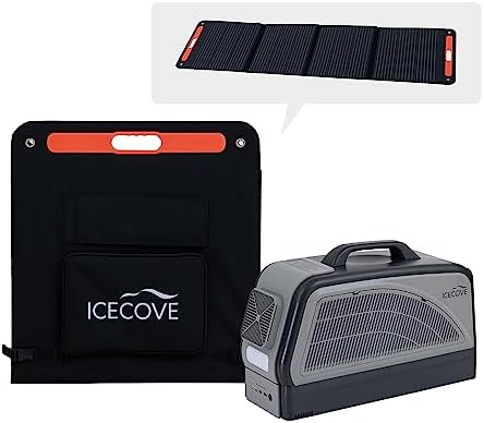 Sunjoy Portable Air Conditioner with Add-on Battery & Solar Panel, 2500BTU AC Unit, 250W Low Power Consumption, 25.5VDC, 2 Fan Speed, 3 Light Mode for Tent Camping RV Truck Van Life Home, Gray