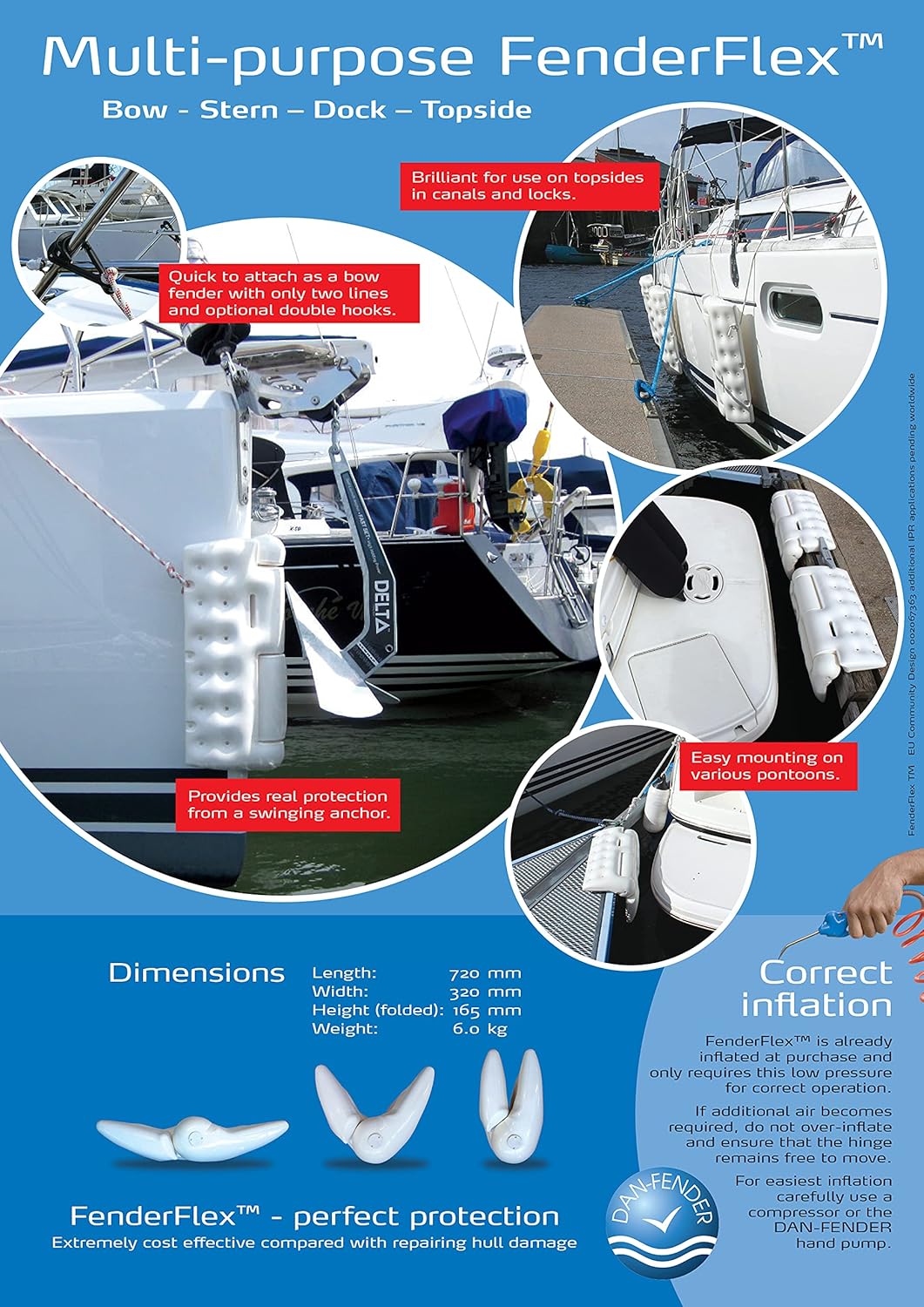 Dan Fender FenderFlex Multi-Purpose Boat Fender & Boarding Step – Durable PVC Marine Fender with Secure Rope-Holds Ideal for Yacht Hull Protection Pontoon Boats, Inflatable Boats & Boating Accessories