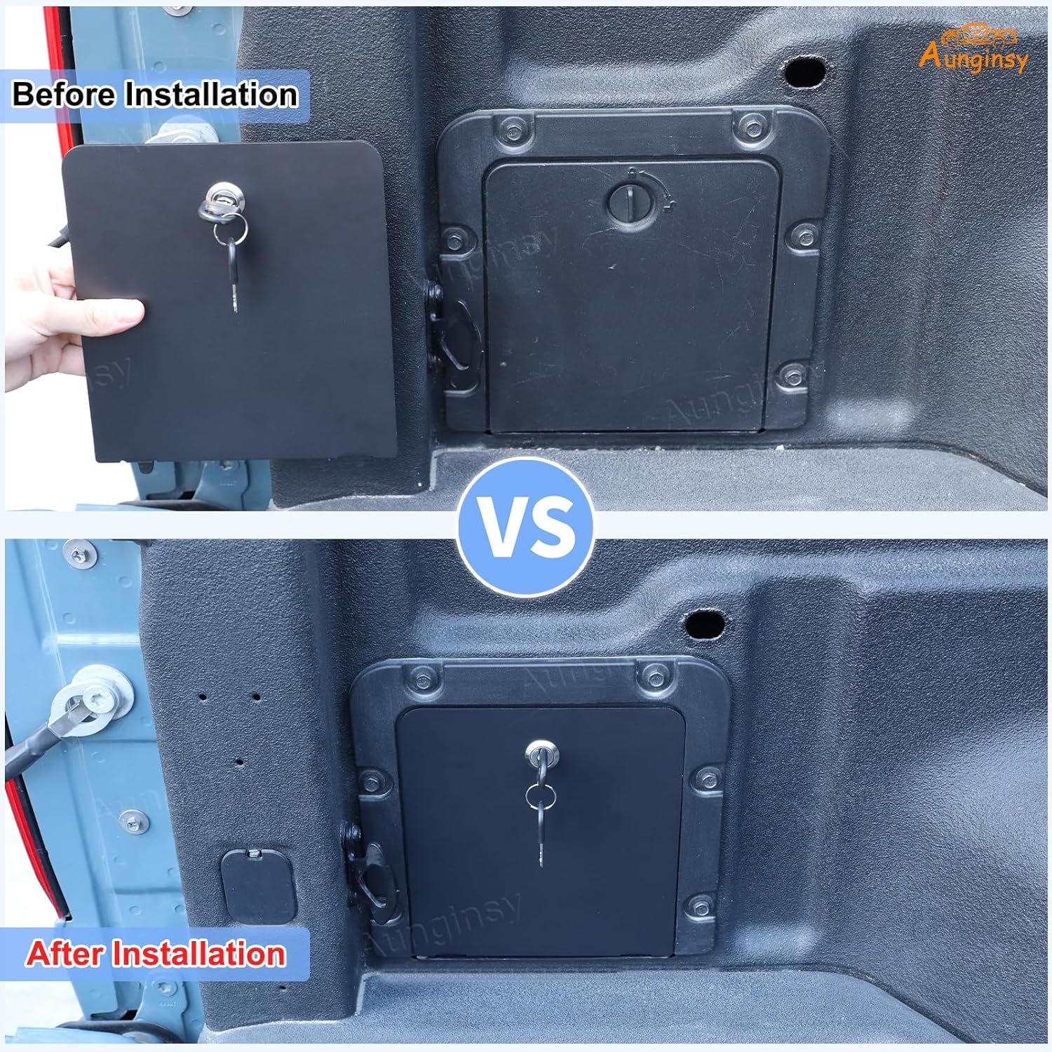 Aunginsy 2Pcs Trunk Bed Security Lockbox Covers Compatible with Ford Maverick 2022-2025 Pickup Aluminum Trunk Bed Lockbox Bin Trunk Left & Right Side Storage Box Lockbox Cover with Keys Accessories
