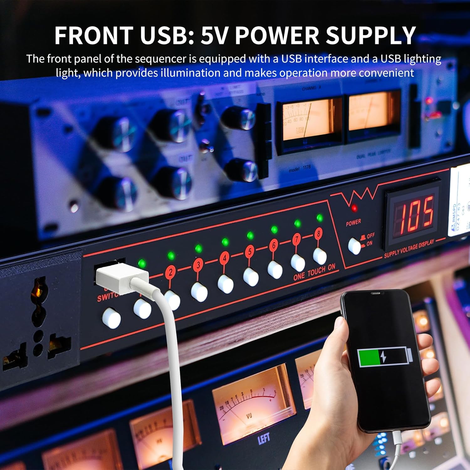 XUTGA 10 Outlet Power Conditioner for Audio Equipment 6000W with Air Breaker, Power Sequencer Conditioner Rack Mount, LCD Display 110-220V with USB,Surge Protector