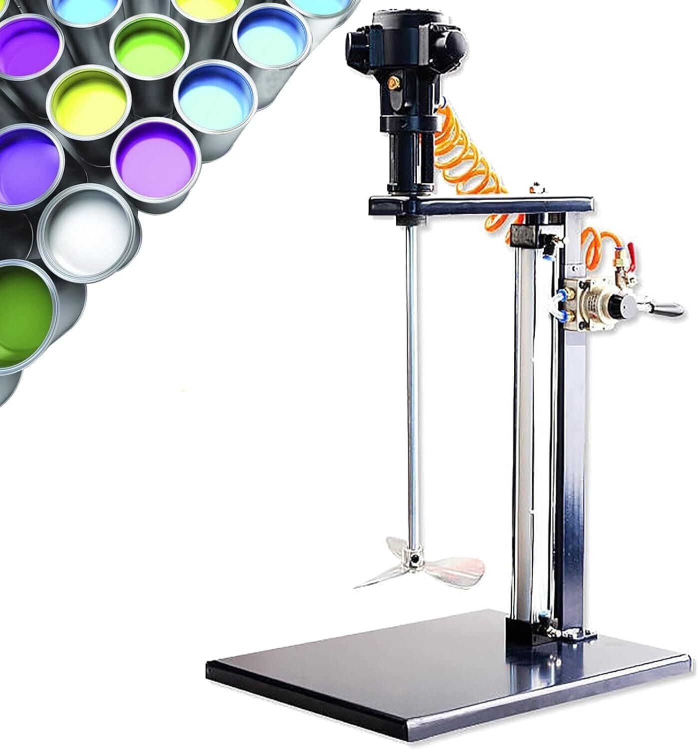 Pneumatic Paint Mixer Machine, 5 Gallon Mortar Paddle Mixer with Stand, Desktop Vertical Air Agitator, Height Adjustable, Ink Coating Mix Tool(3 Impellers)