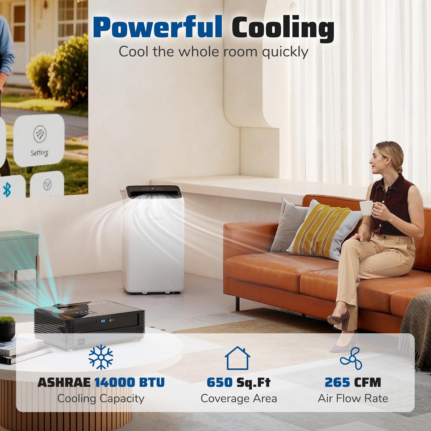 COSTWAY 14000 BTU Inverter Portable Air Conditioner, 3 in 1 Wifi Enabled Energy-saving AC Unit w/Fan & Dehumidifier for 650 Sq. Ft Rooms, Sleep Mode, 24H Timer, Remote Control & Window Kit (14000 BTU)