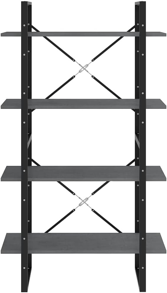 Grey Solid Pine Wood Book Cabinet, 4-Tier Display Shelf, Industrial Modern Bookcase for Living Room, Office, 11.8 x 31.5 x 55.1 in Office Furniture
