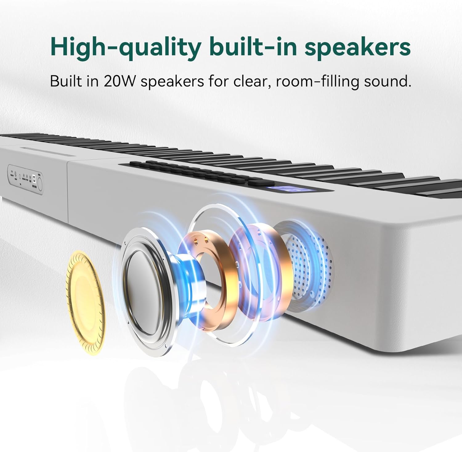 Rosen P21 Semi-Weighted Keyboard 88 Keys Beginner Digital Piano, Portable Electric Piano with Sustain Pedal and Power Supply,White