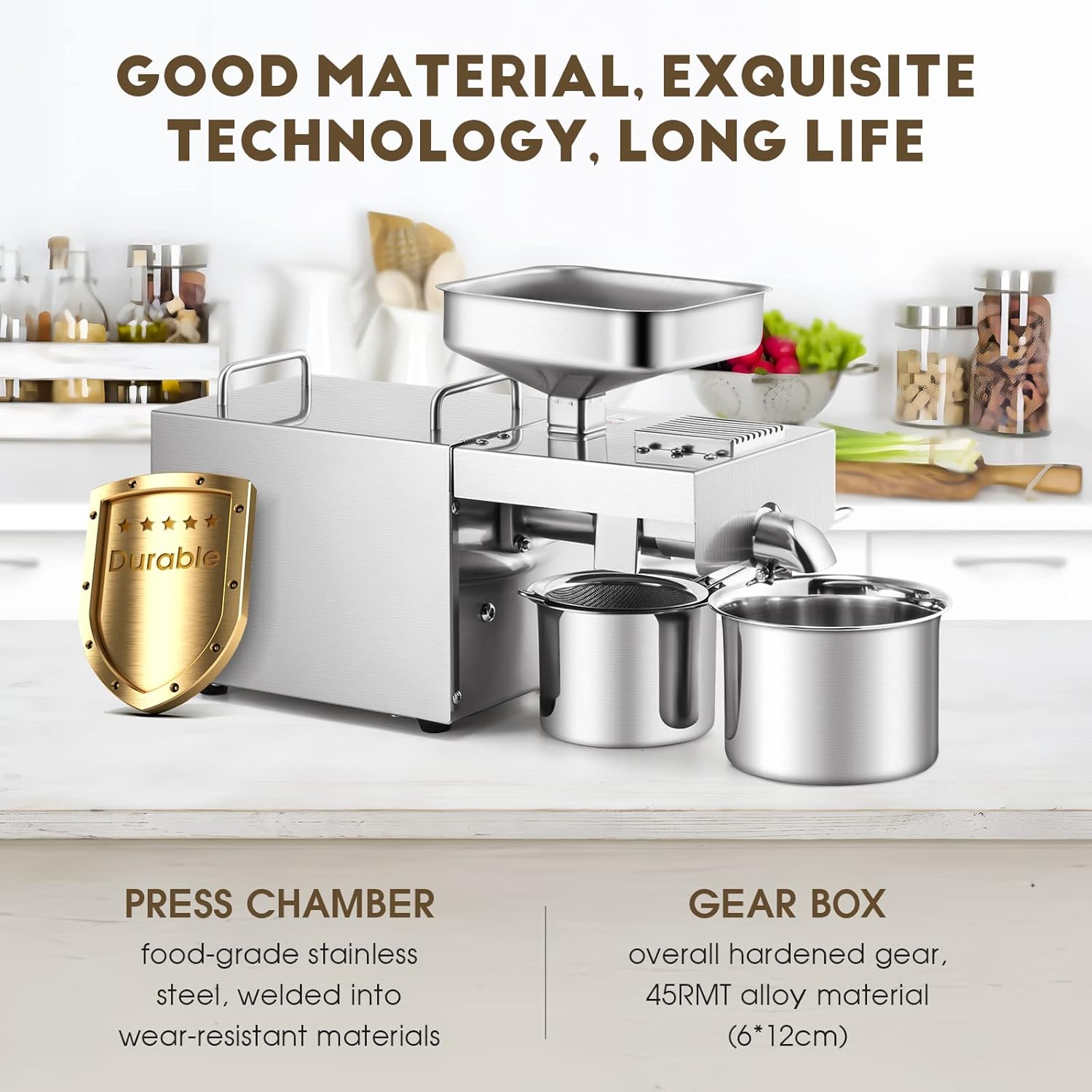 CGOLDENWALL 1500W Commercial Oil Press Machine Oil Extractor Expeller with Intelligent Temperature Controller/Industrial Motor/All Stainless Steel/CE (220V, EU/UK Plug)